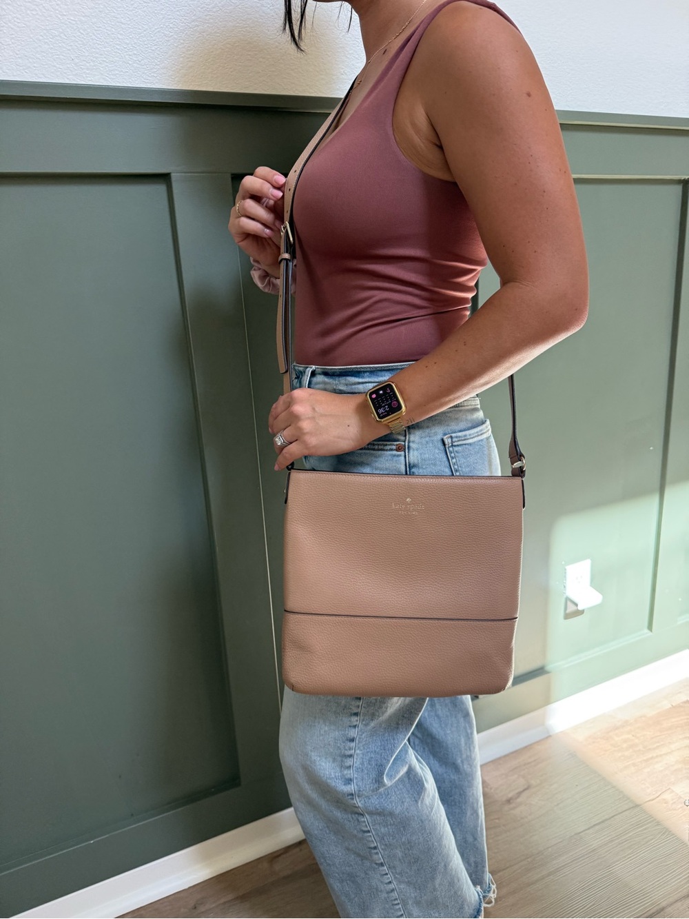 kate spade Pebbled Leather Crossbody in Dusty Rose Taupe